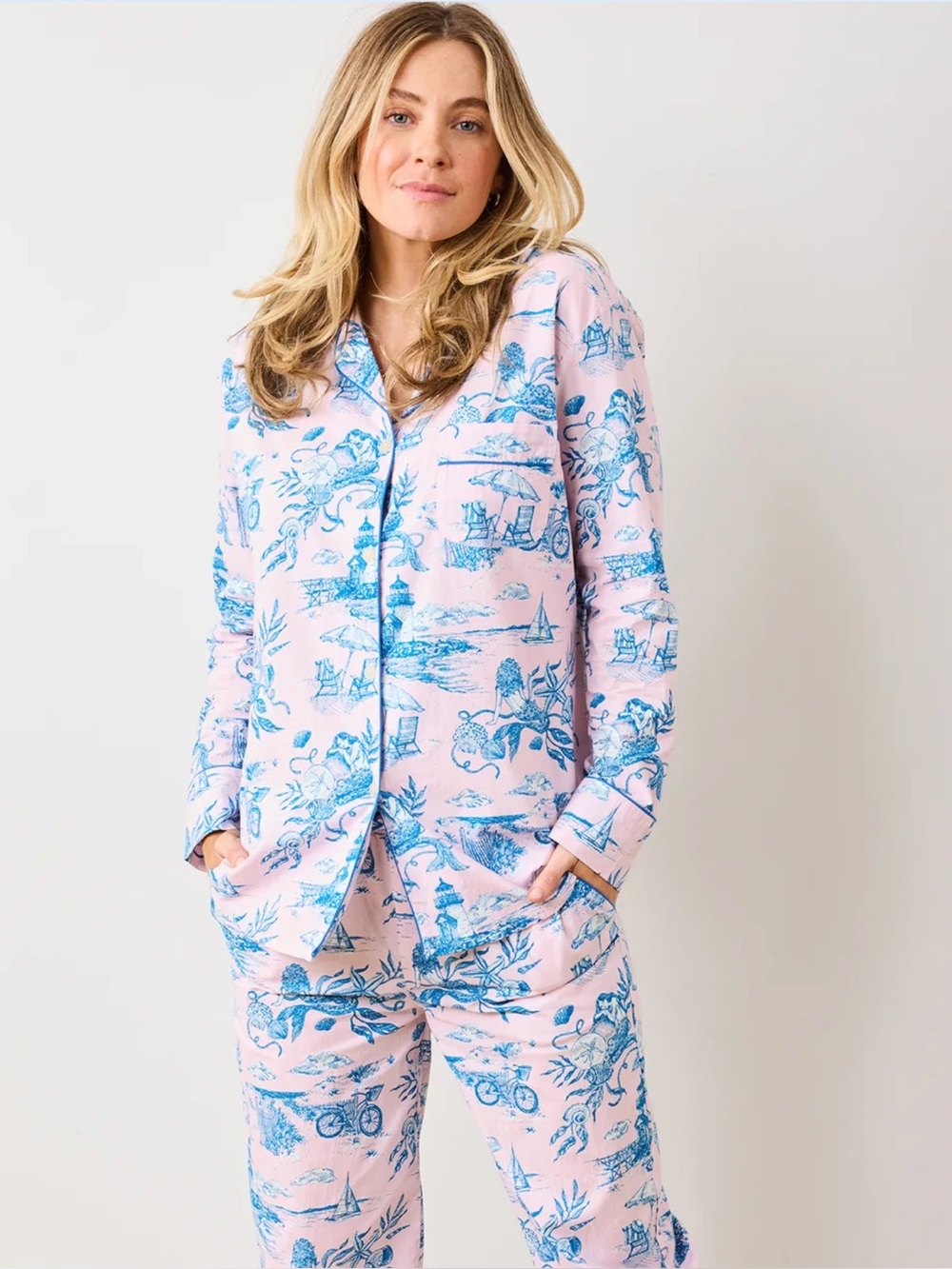 Printfresh Mermaid Toile Pajama Top Pink Blue Organic Cotton Size Medium